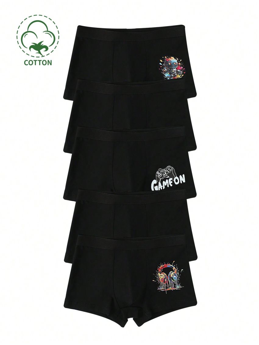 5pcs/Set Boys' Cartoon Printed Underwear