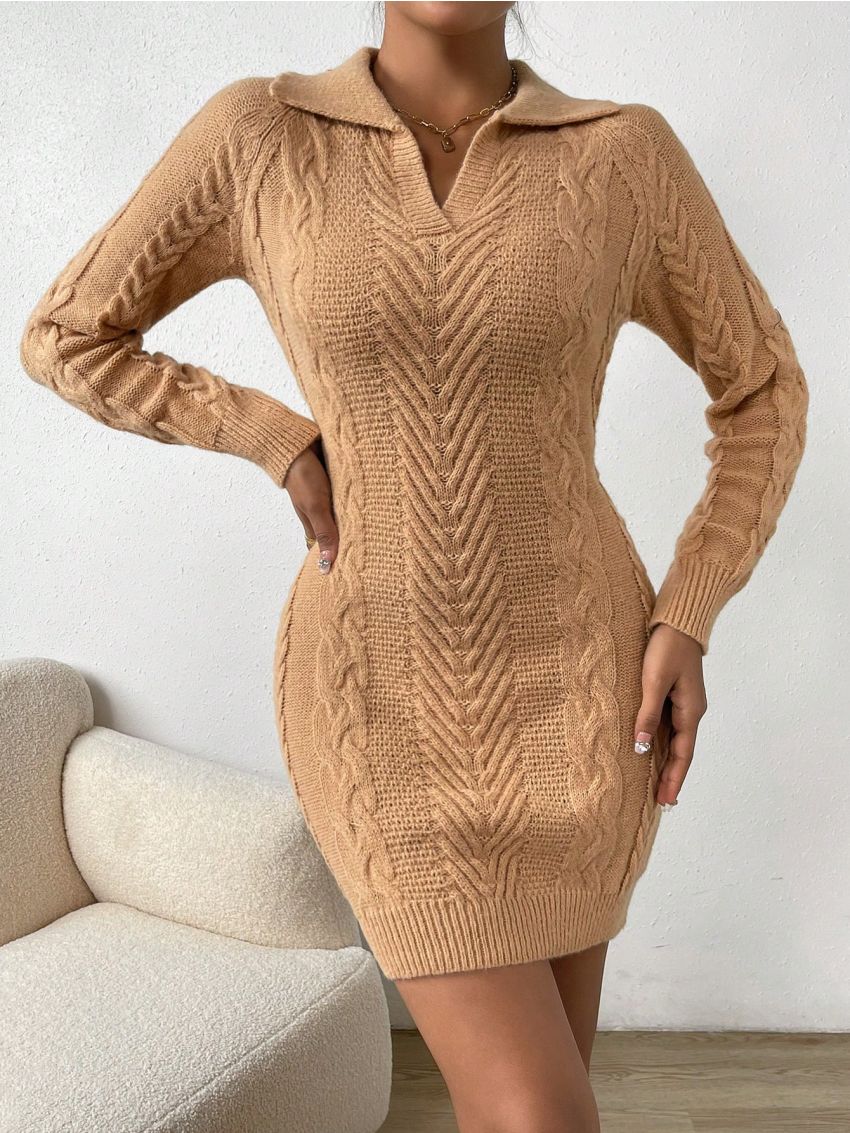 SHEIN Essnce Cable Knit Raglan Sleeve Sweater Dress