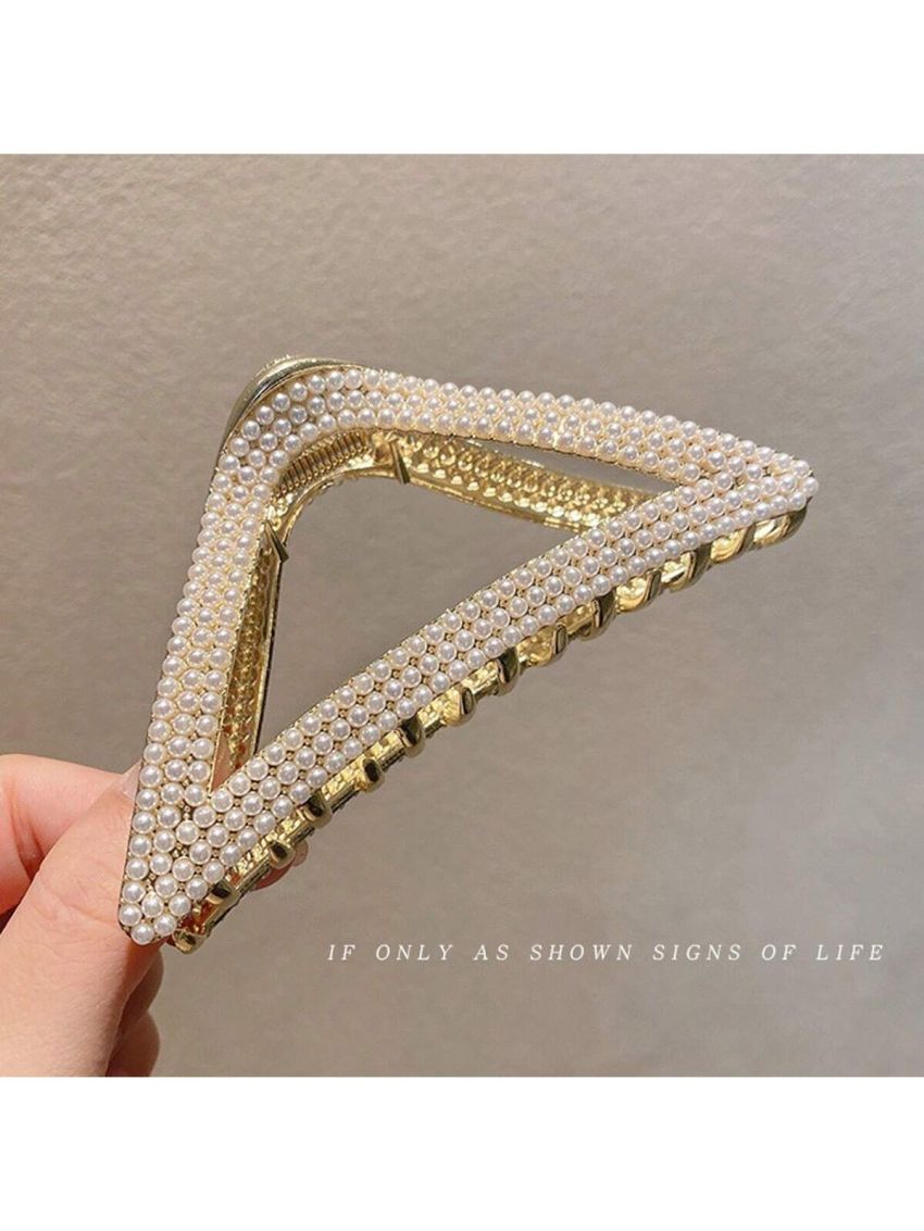 High-end Pearl Hair Claw Clip, Large Size Shark Style Hair Clip For Women's Autumn And Winter Headwear