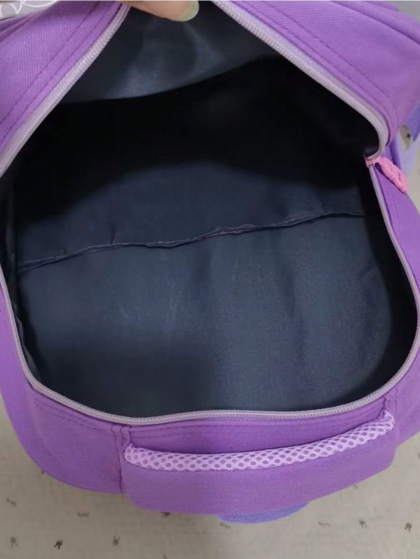 Girls' School Backpack, For Grade 1-4, Cartoon Unicorn Design, Purple, With Anti-lost Buckle