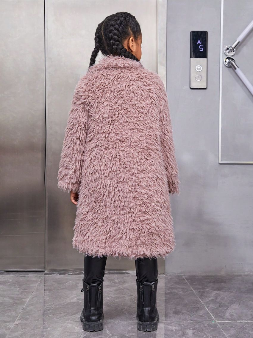 SHEIN Kids Cooltwn Tween Girl Double Breasted Fuzzy Coat