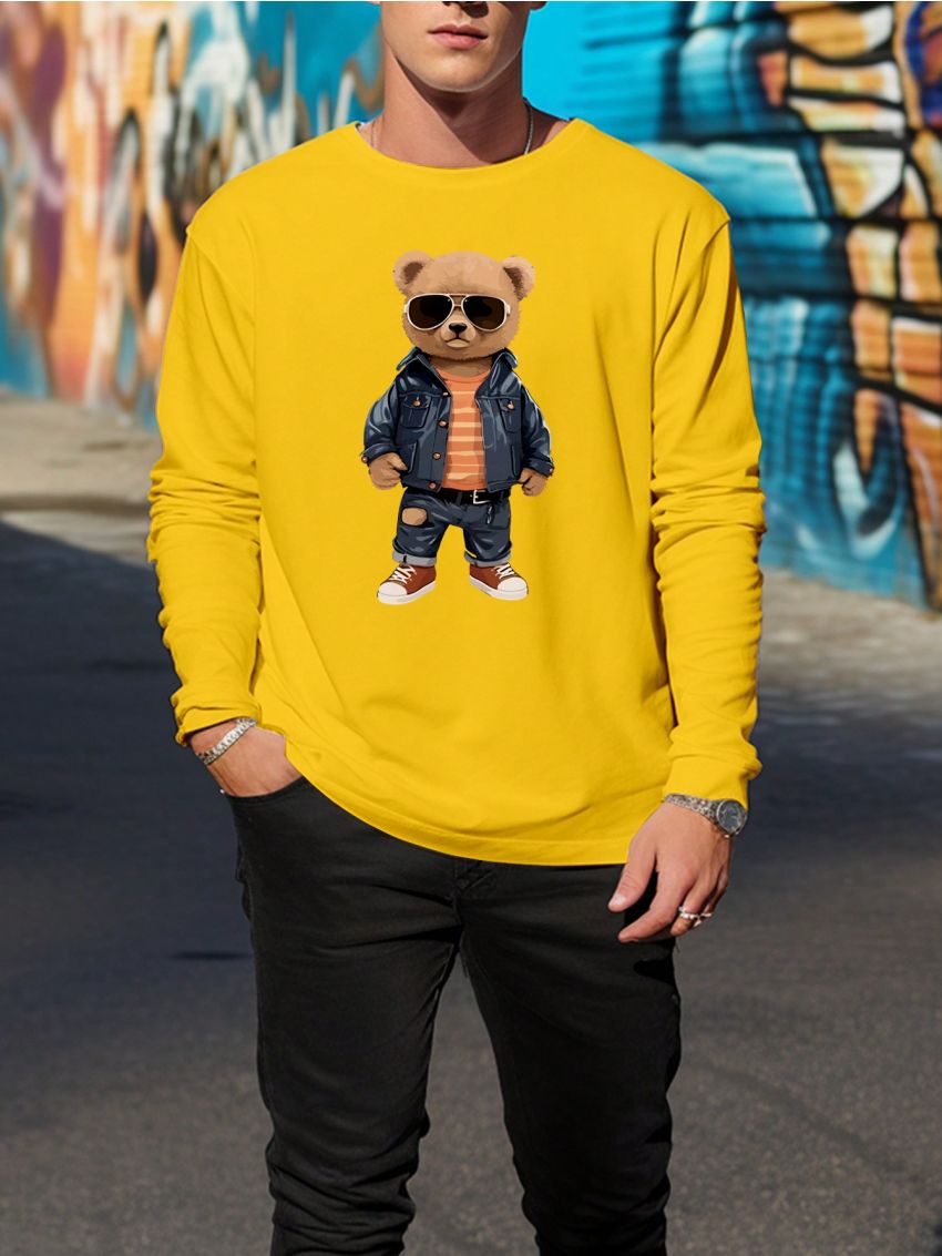 Manfinity Hypemode Men's Plus Size Cartoon Printed Long Sleeve T-shirt