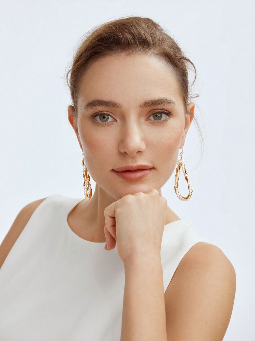 MOTF PREMIUM 18K GOLD PLATED PERSONALITY PEARL WRAPPED IN WATER-DROP DESIGN EARRINGS