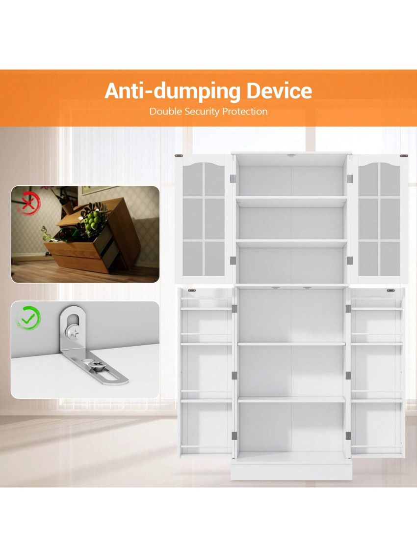 Kitchen Pantry Cabinets, White Freestanding Kitchen Pantry Storage Cabinet with Adjustable Shelves & Doors, Buffet Cupboards Sideboard Tall Storage Cabinet for Home Office Use