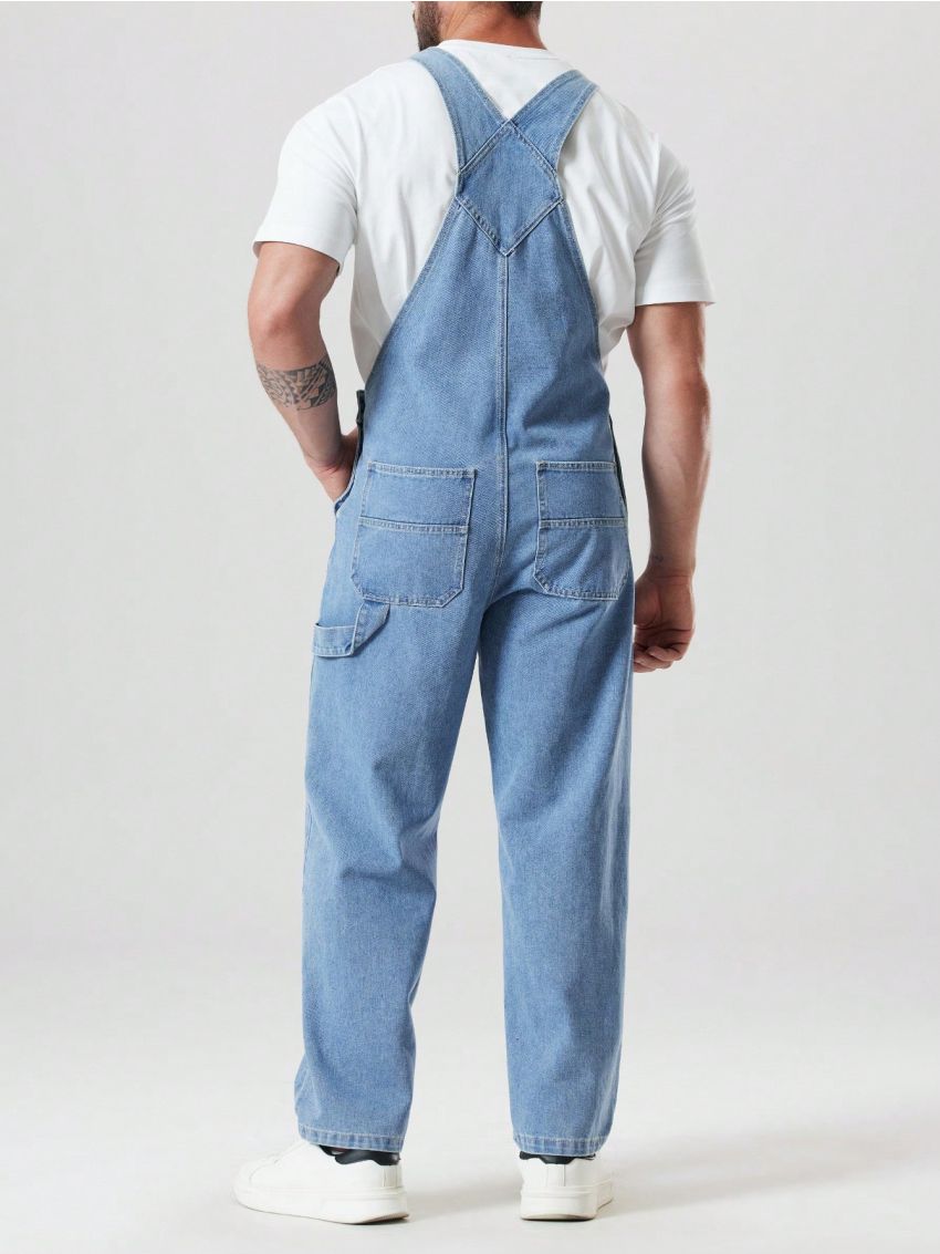 Extended Sizes Men's Plus Size Casual Solid Color Denim Overalls