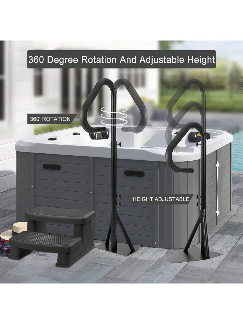 Spa Hot Tub Hand Rail - Adjustable Height 63'' Slide- Under Base Spa Steps Hot Tub Hand Rail