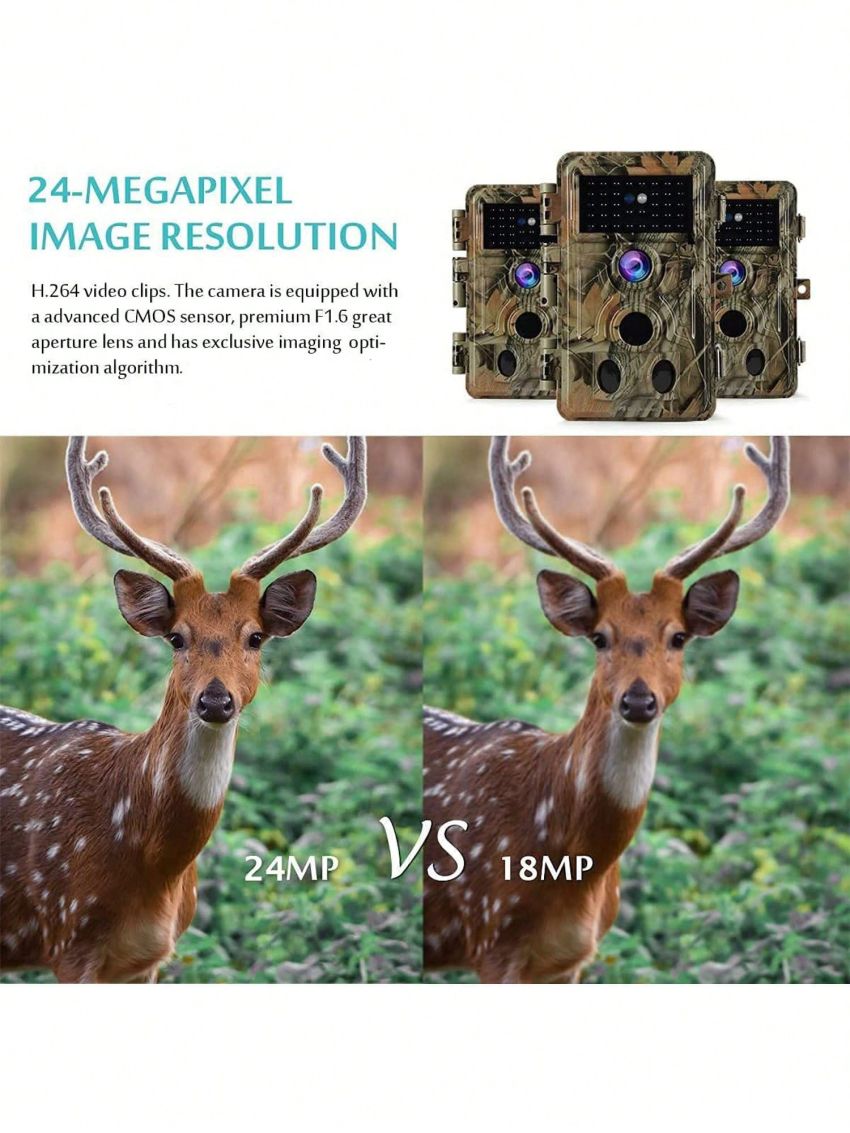 BlazeVideo 2-Pack 24MP 1296P H.264 Outdoor Waterproof Trail Game & Deer Cameras with No Glow Night Vision Video Motion Activated 0.1S Trigger Time for Wildlife Hunting and Home Security Surveillance