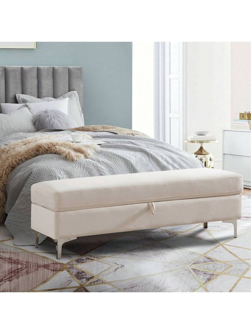 WellMall Velvet Storage Bench Long End of Bed Ottoman Benches for Bedroom Upholstered Fabric Rectangle Entryway Window Bench Accent Storage Bench Footstool Simplistic with Silver Metal Legs