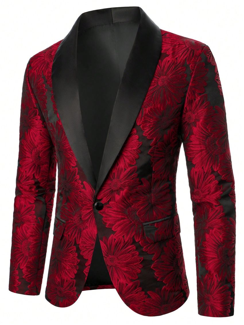 Manfinity Men's Elegant Red Printed Suit