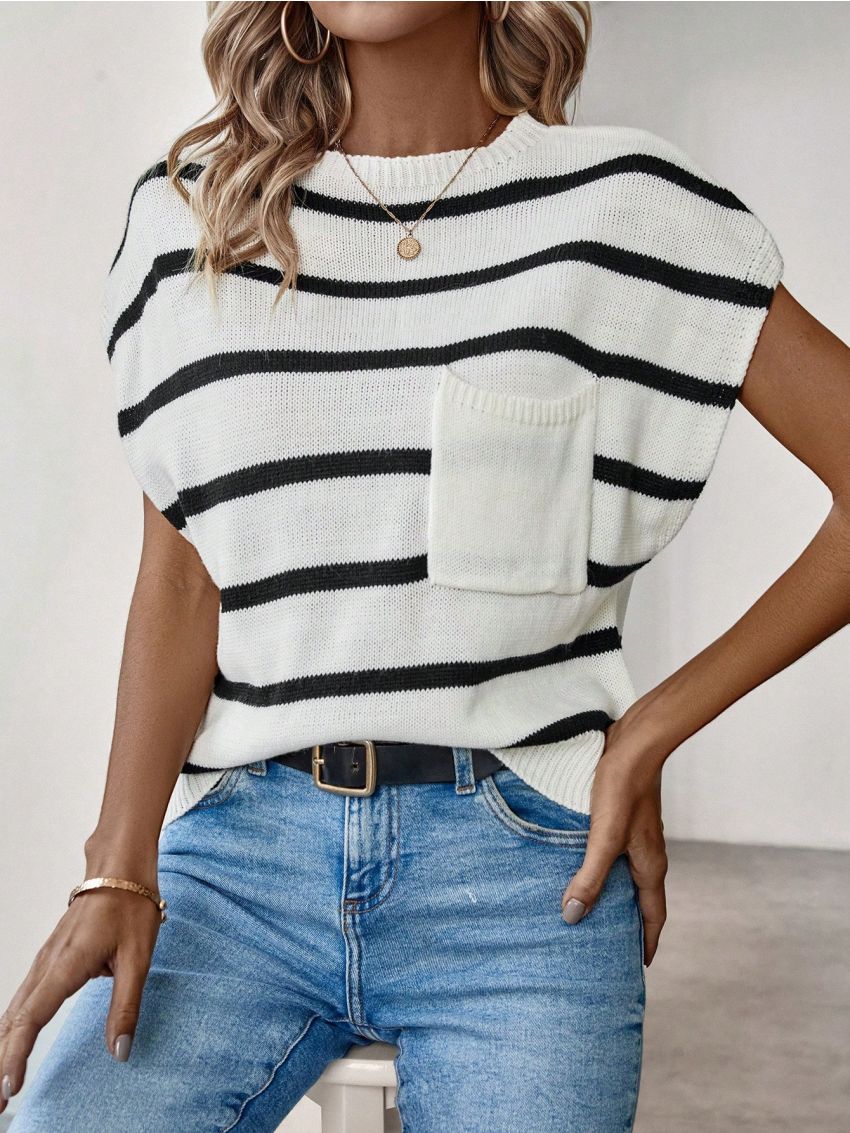SHEIN Essnce Women'S Striped Knit Top With Round Neck