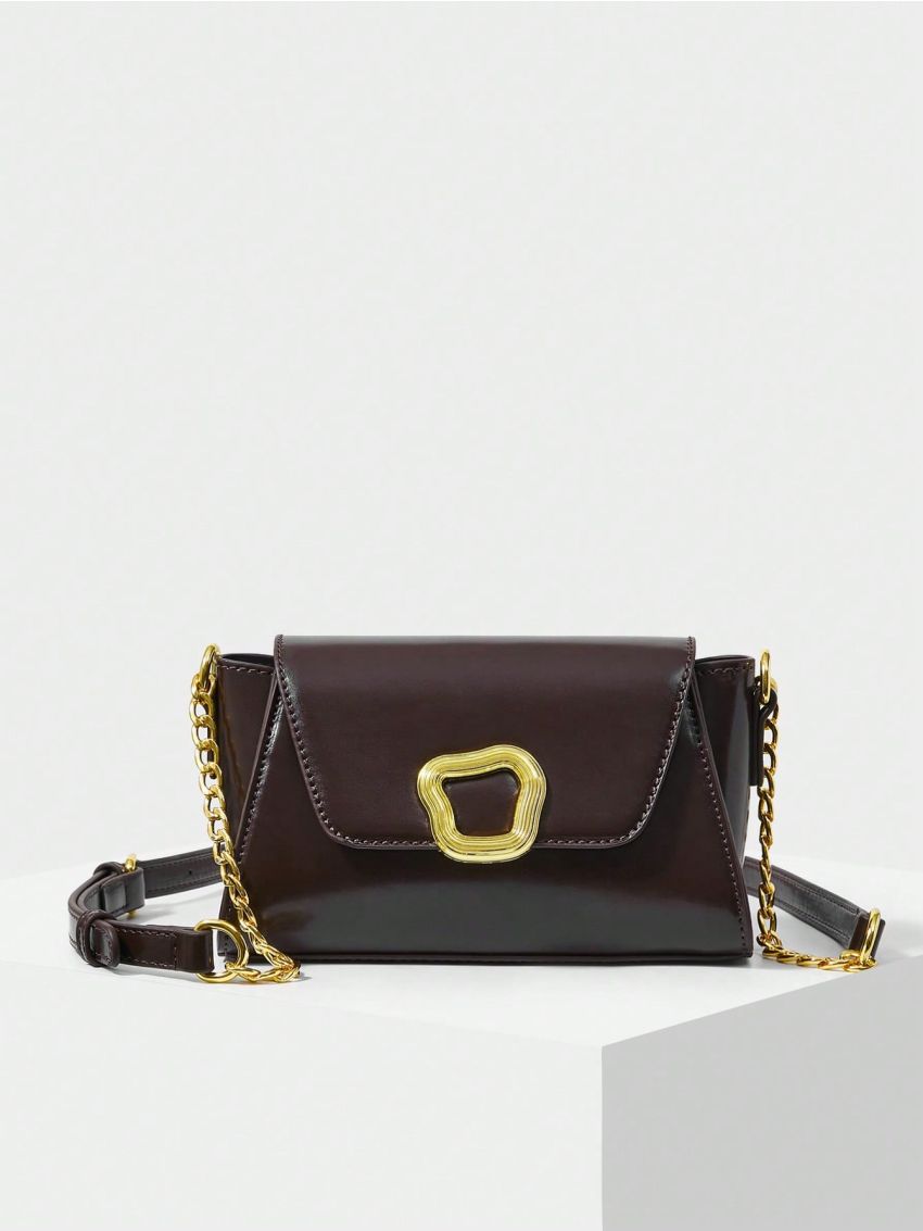 MOTF PREMIUM METAL GEOMETRIC BUCKLE DECOR FLAP FLAP CHAIN STRAP CROSSBODY