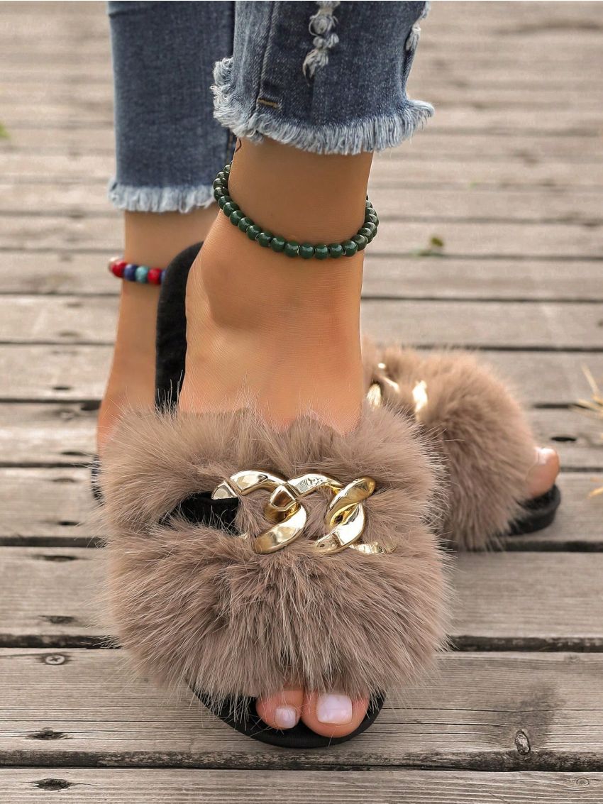 Women's Plush Open Toe Slippers, Comfortable And Warm, Non-slip And Breathable, Suitable For Indoor And Outdoor Use