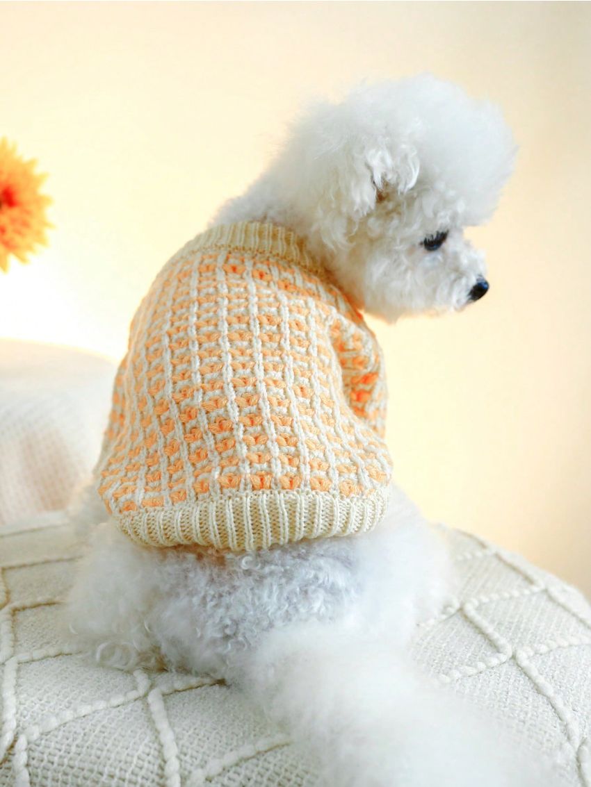 1pc Pet Clothes Soft & Comfortable Orange Waffle Sweater For Dogs And Cats