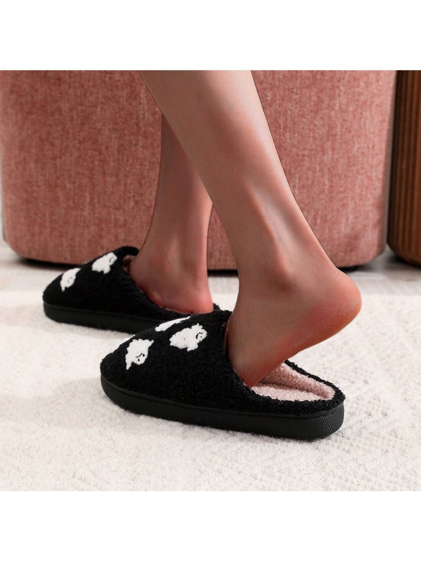 Unisex Thick Plush Halloween Little Ghost Warm Home Slippers
