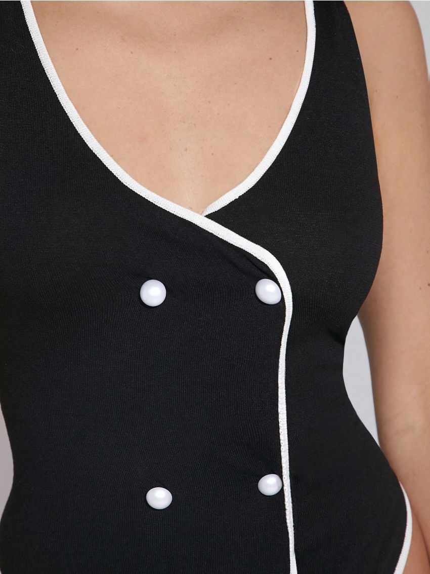 Luxe Womens Double Breasted Sweater Bodysuit