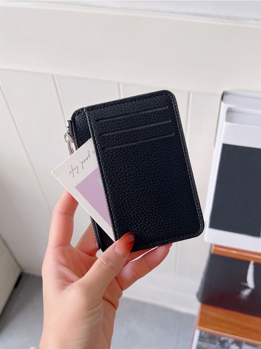 Litchi Embossed Zipper Card Holder