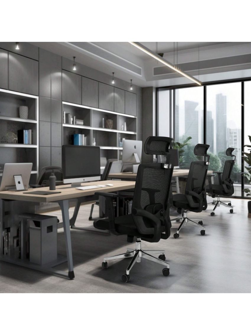 Ergonomic Office Chair with Adjustable Headrest, Lumbar Support, Mesh Desk Chair, Swivel Executive Task Chair, Computer Chair