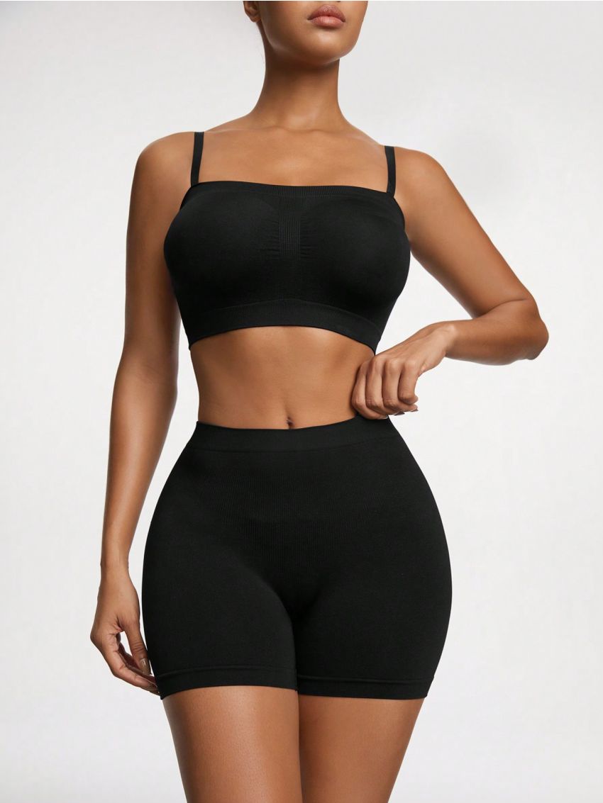 SHEIN SHAPE Women'S Crop Top Camisole And Shorts Shapewear Set