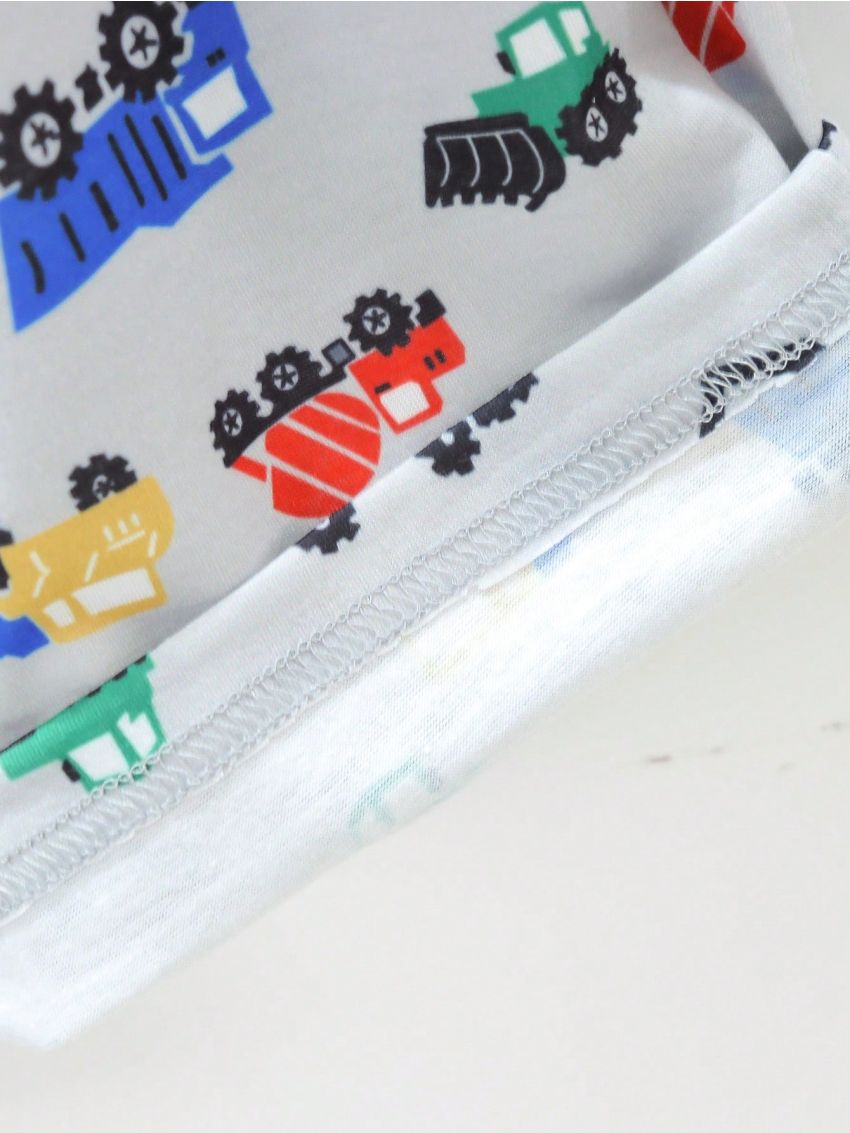 SHEIN Boys' Pure Color Two-Piece Set Of Shorts With Car And Excavator Pattern