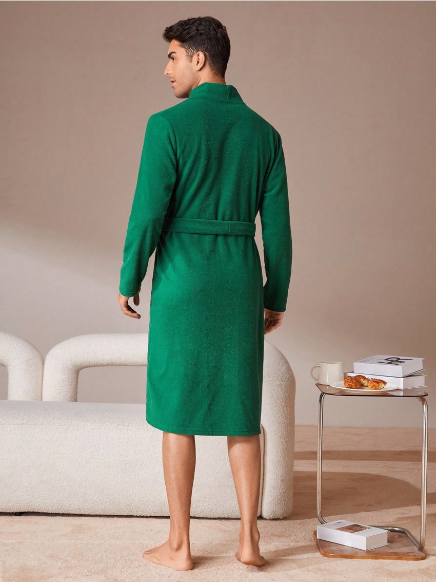 Men's Long Solid Color Waist Belted Bathrobe