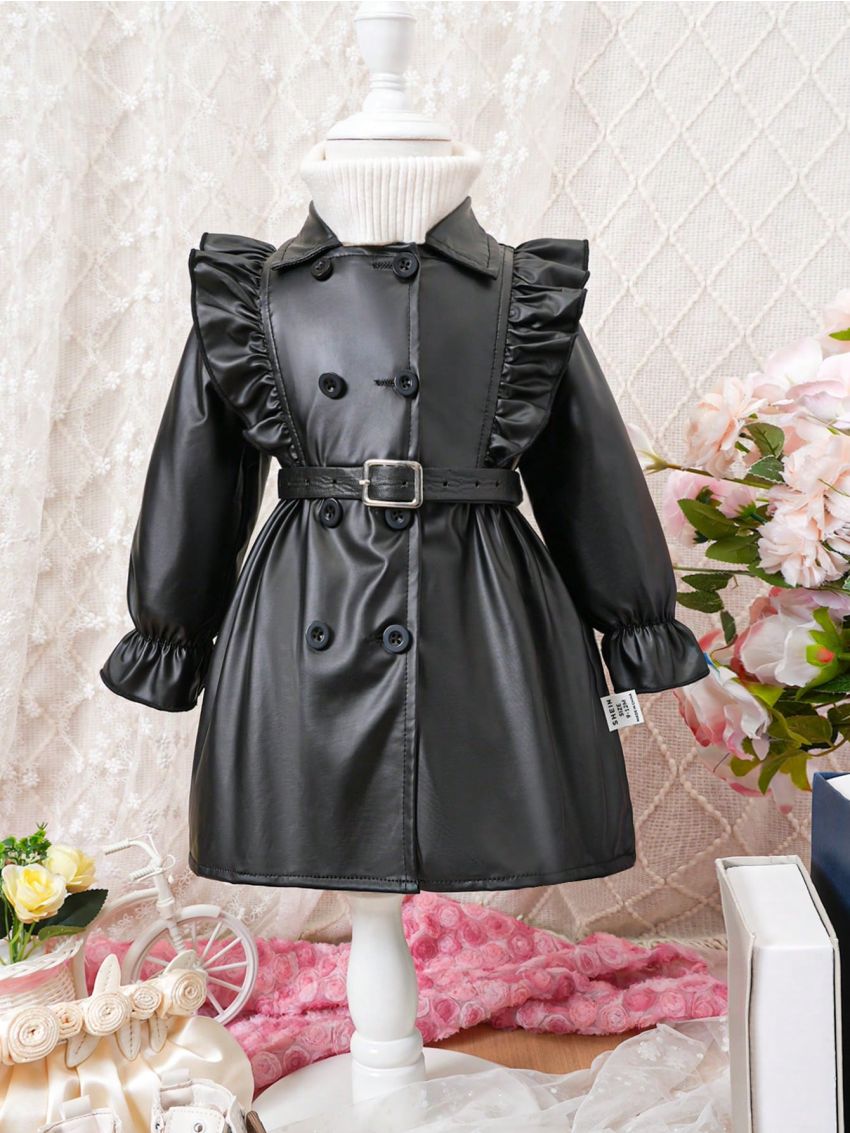 Black Windproof Baby Coat (the Belt Is A Photographic Prop And Is Not Included In The Product)