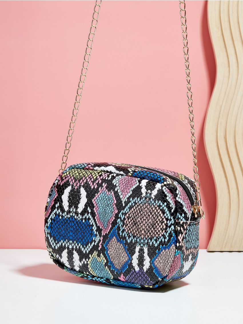 Mini Colorblock Snakeskin Pattern Chain Dome Bag