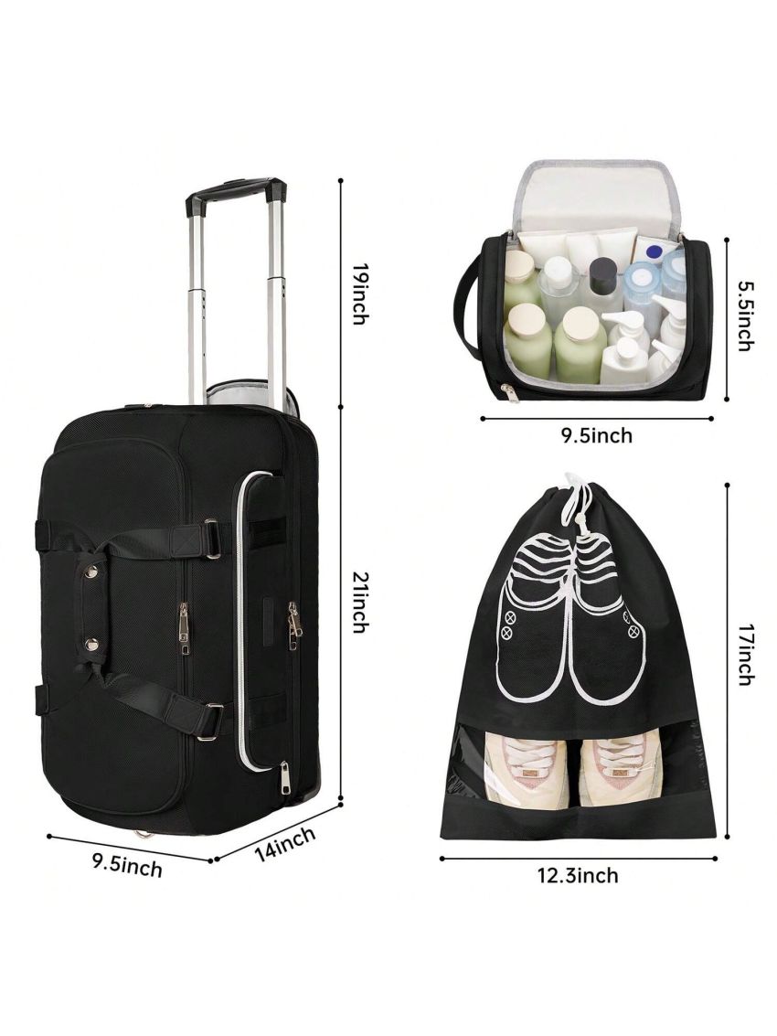 ETRONIK Large Weekender Bags with Shoes Compartment, Rolling Duffel Bag with Wheels, Waterproof Carry on Suitcase with Adjustable Strap for Overnight Trip, Toiletry Bag for Men Women