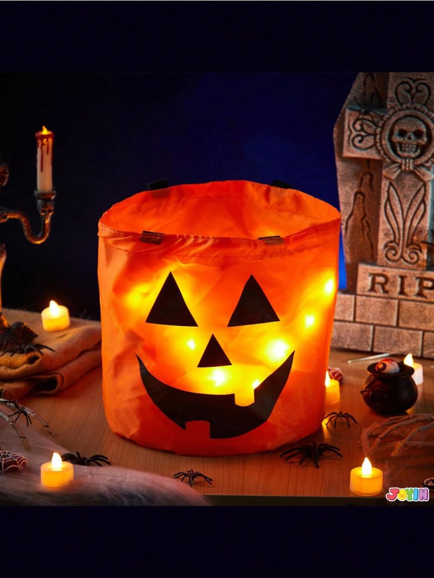 JOYIN 2 PCS Halloween Trick or Treat Bags LED Light Pumpkin Buckets Reusable Goody Bucket for Kids Halloween Birthday Party