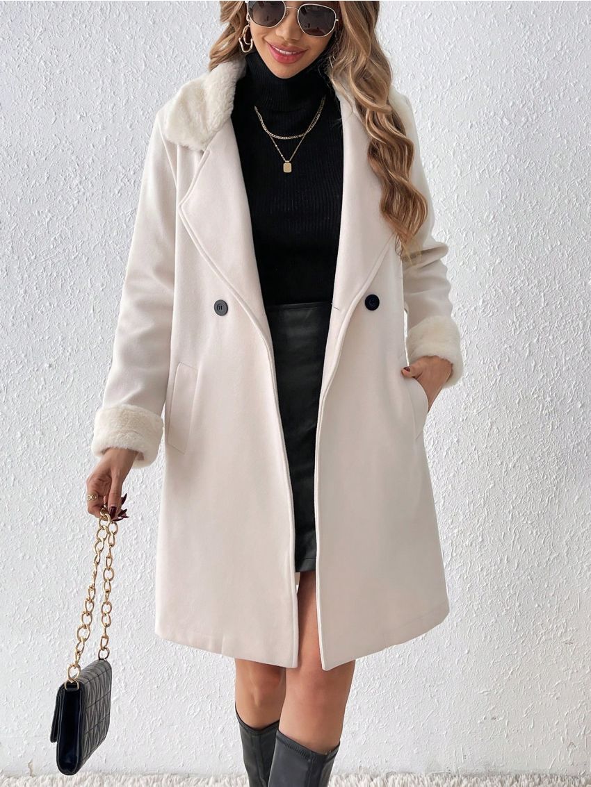 SHEIN Frenchy Women's Patchwork Collar Woolen Jacket With Lapel