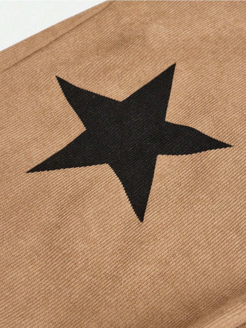 SHEIN Teen Girls' Corduroy Pants With Star Pattern And Slanted Pockets