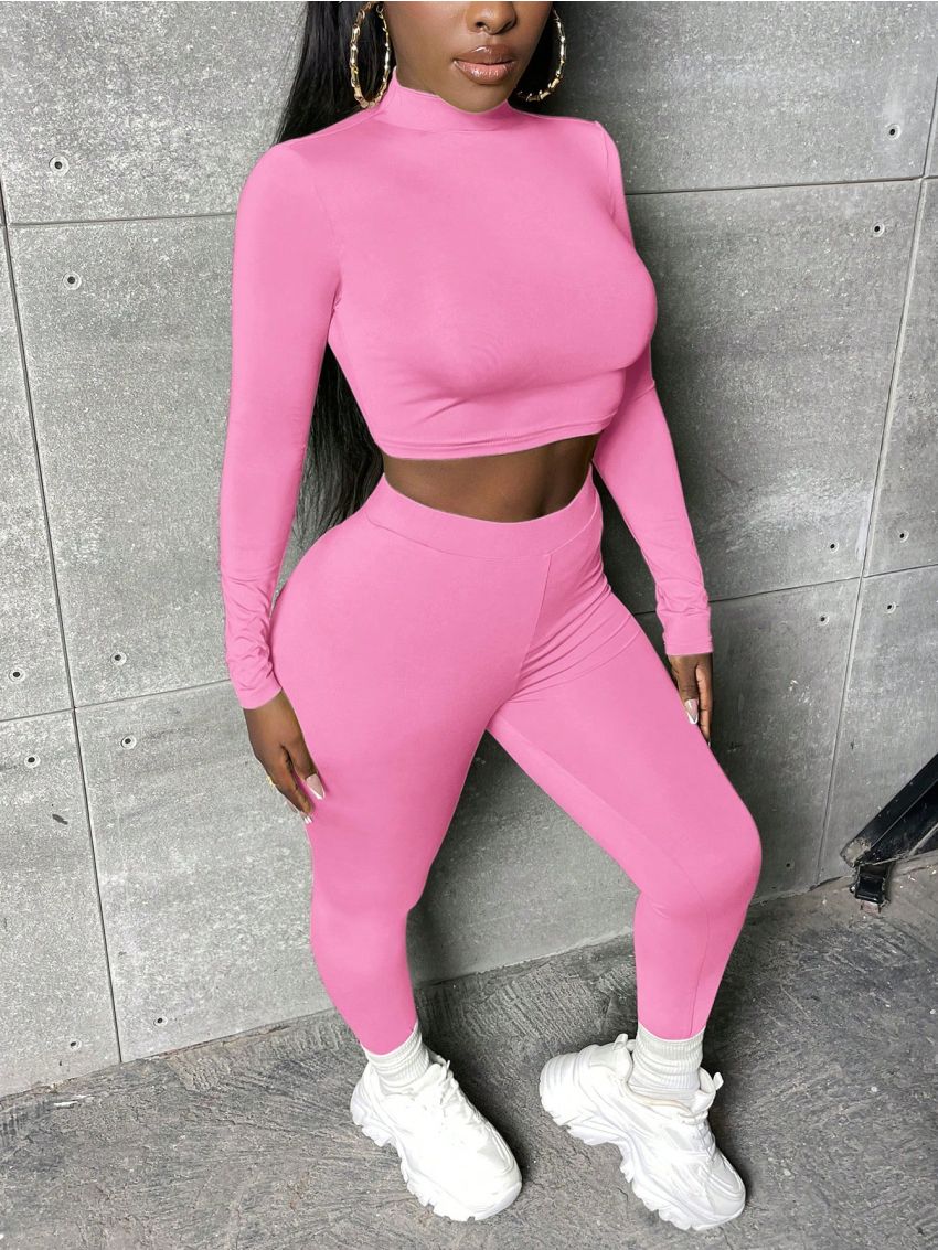 SHEIN Slayr Women's Solid Color Crop Top And Leggings Two Piece Set