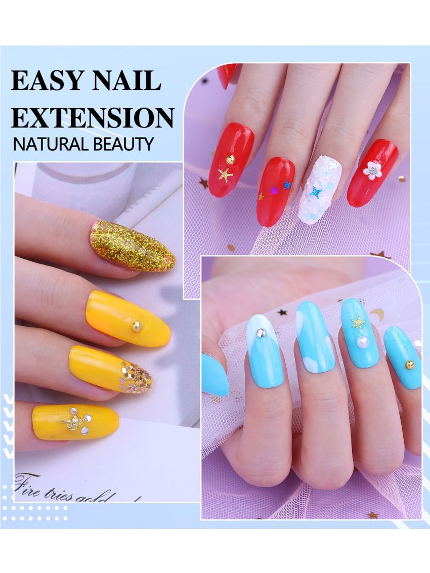 YEVYO Press on Nails Extension Kit with Nail Glue 500 Pcs Round Nail Tips, 3 in 1 Nail Glue Gel Nail Supplies Kit, U V LED Nail Lamp, Acrylic False Nail Tips for DIY Manicure Set