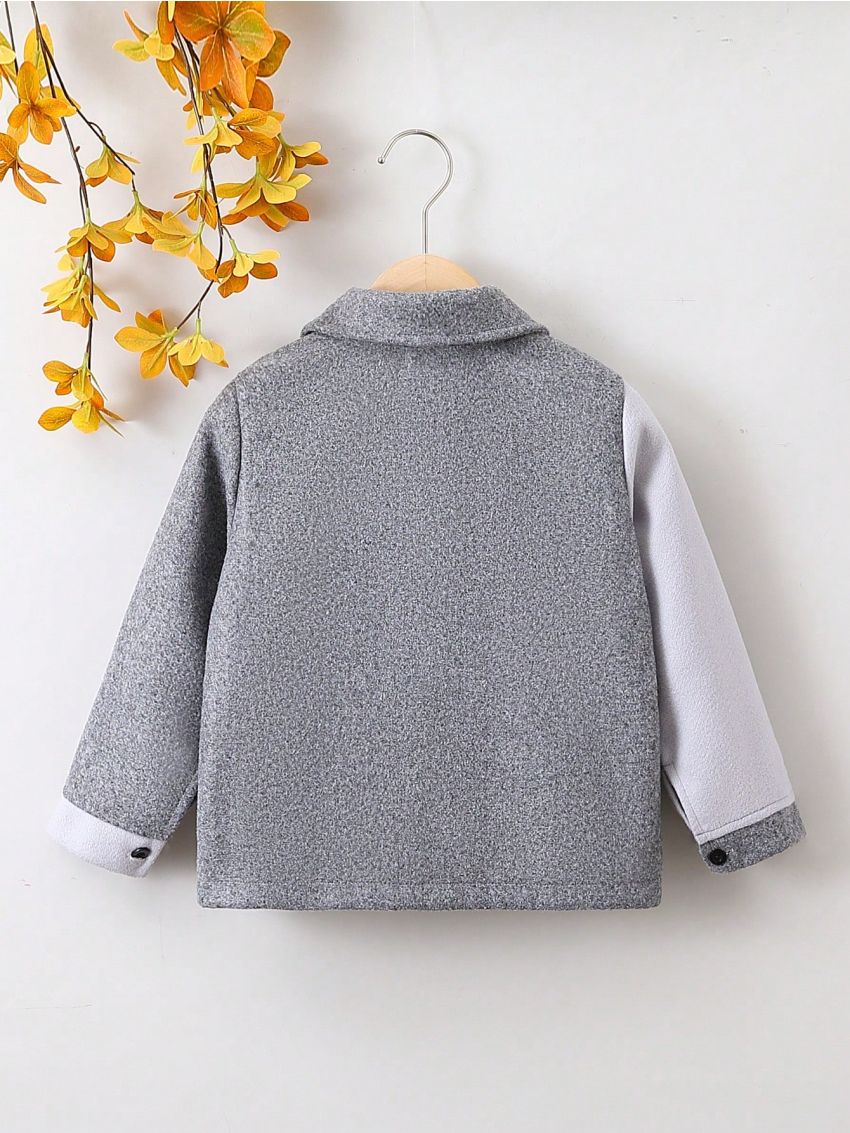 SHEIN Kids KDOMO Boys' (little) Woolen Coat With Front Pocket