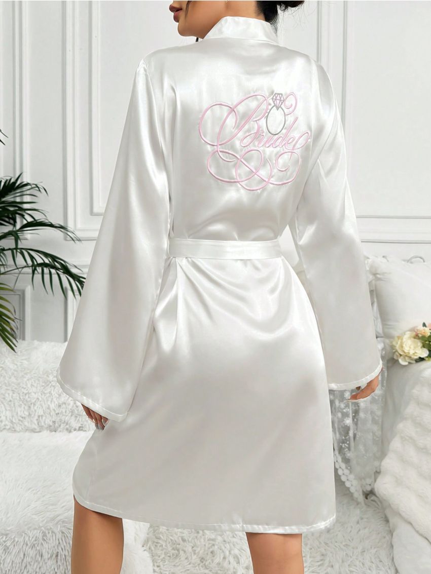 Women's Embroidered Satin Robe With Back Design