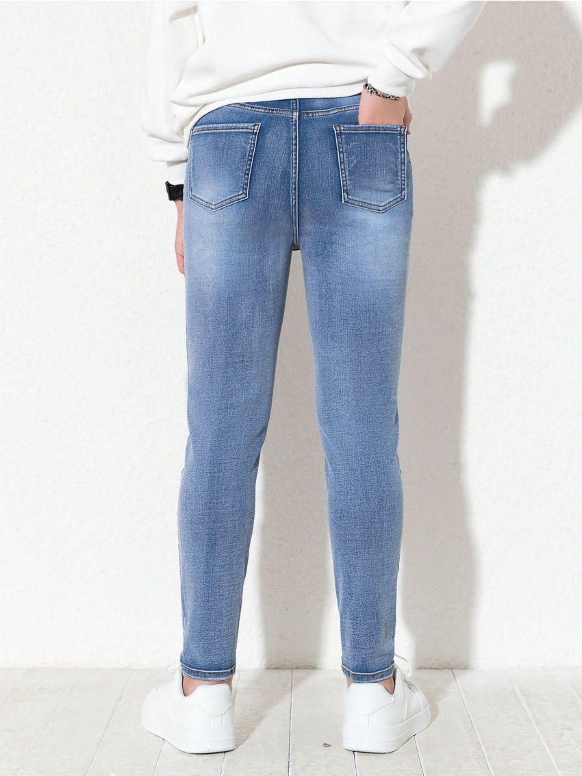 Teenage Boys' Distressed And Washed Denim Skinny Jeans