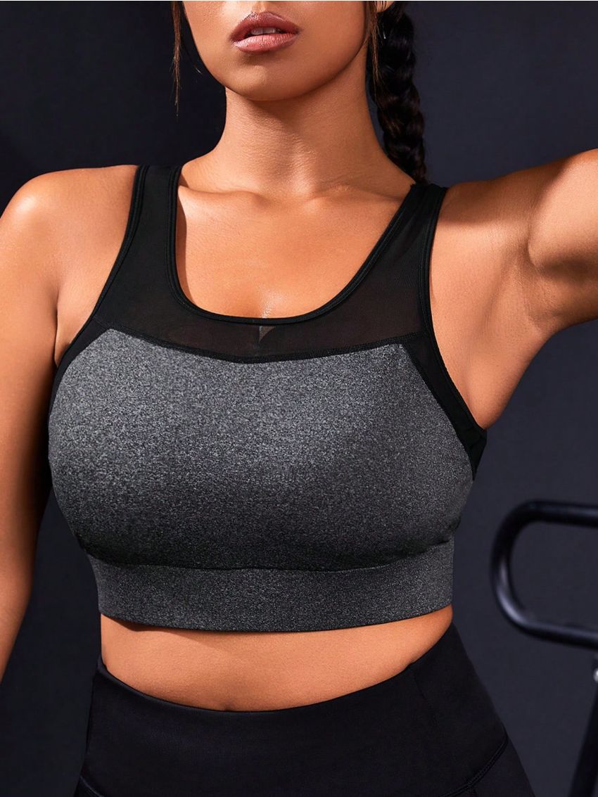 Yoga Futuristic Plus Size Women'S Patchwork Mesh Sports Bra