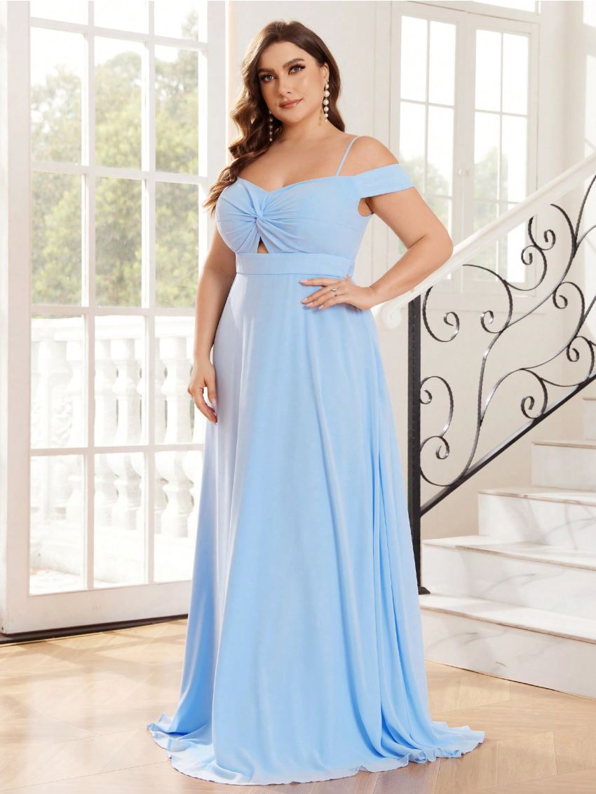 SHEIN Belle Plus Size Bridesmaid Dress With Twist Front Detail, Hollow Out Design And Cami Off-The-Shoulder Neckline