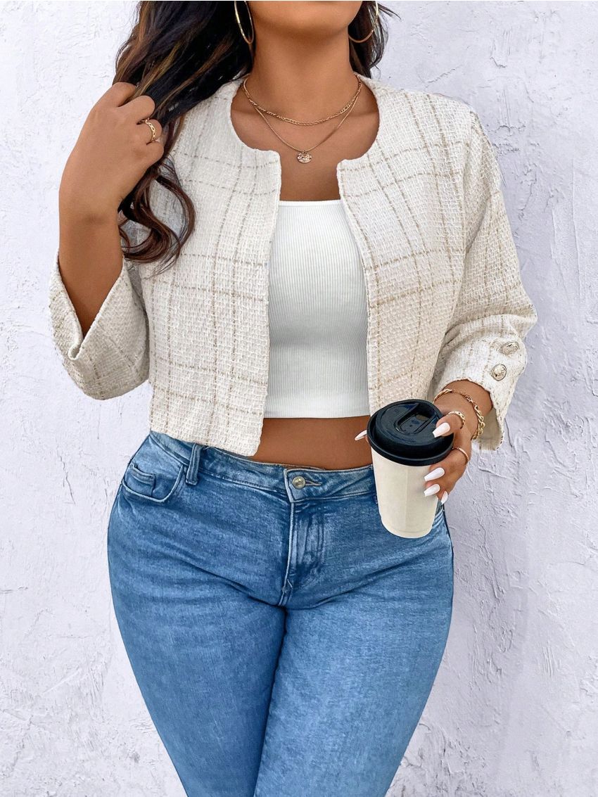 Plus Size Short Plaid Jacket