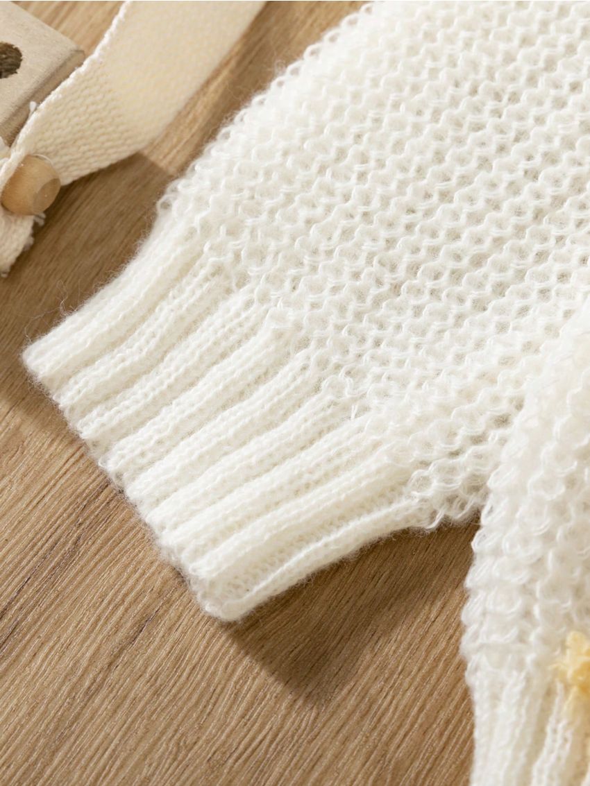 Toddler Girls' Pink Casual Loose Fit Sweater With Bow Decor, Autumn & Winter