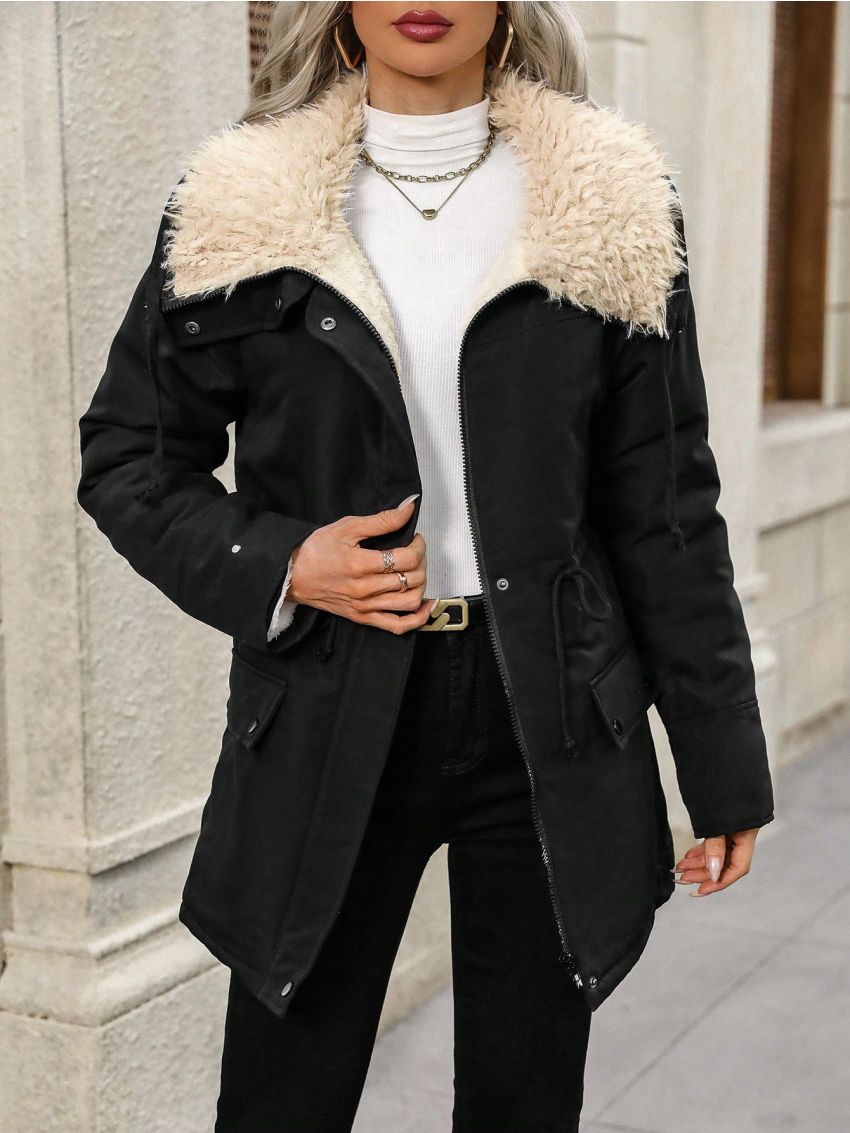 SHEIN Frenchy Women'S Drawstring Hooded Collar Padded Jacket