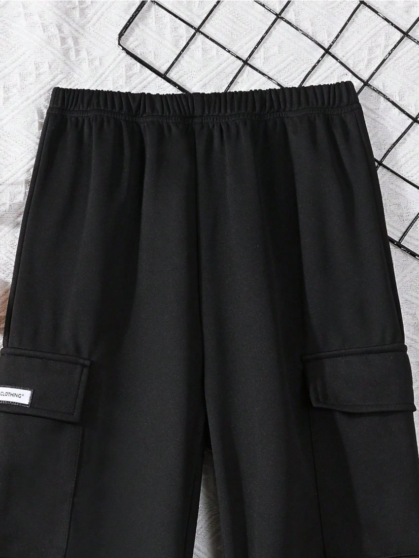 SHEIN Kids EVRYDAY Boys' Elastic Waist Side Stripe Cargo Pants With Flap Pockets