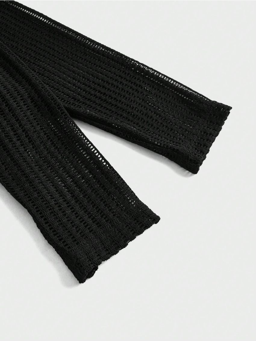 Manfinity Homme Men's Knitted Single-Breasted Black Short Sleeve Shirt