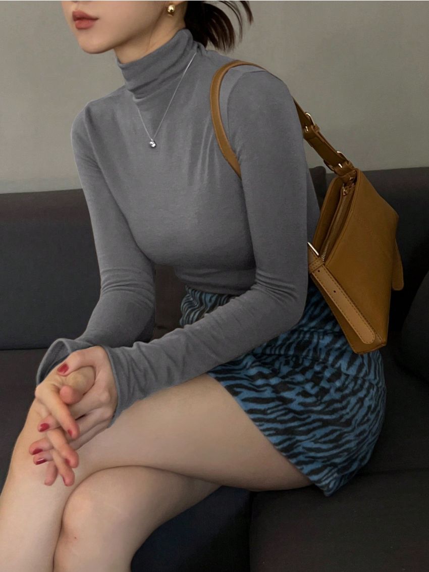 DAZY Ladies' Slim Fit High Neck Long Sleeve T-shirt