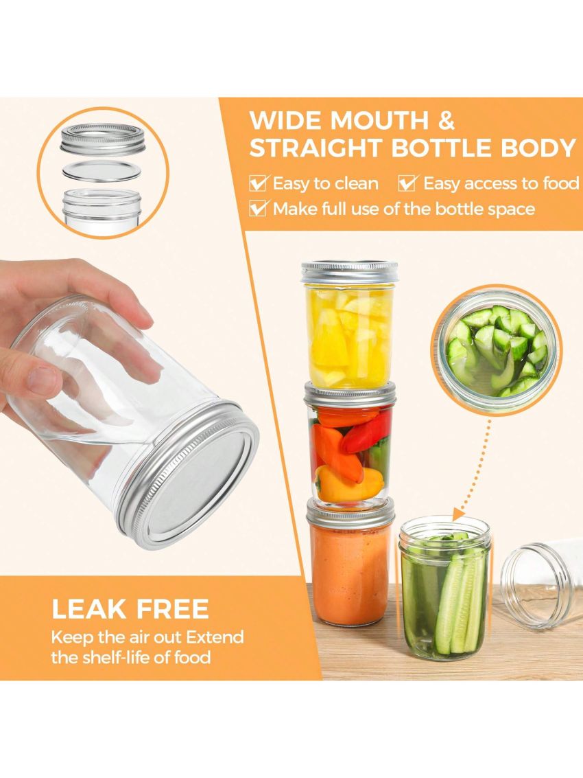 16oz - 8pcs Mason Jars with Lids and Seal Bands Glass Canning DIY Jars for Pickling, Jam, Jelly, Honey, Salad, Desert, Shower Wedding Favors