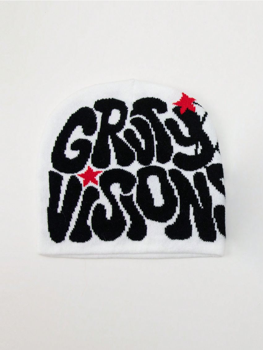 1pc Street Style Letter & Spider Web Pattern Jacquard Beanie With Brimless Design