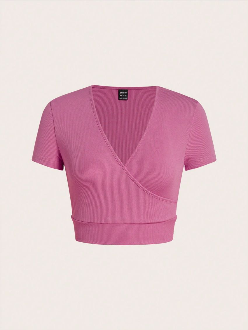 SHEIN BASICS Women'S V-Neck Short Sleeve T-Shirt