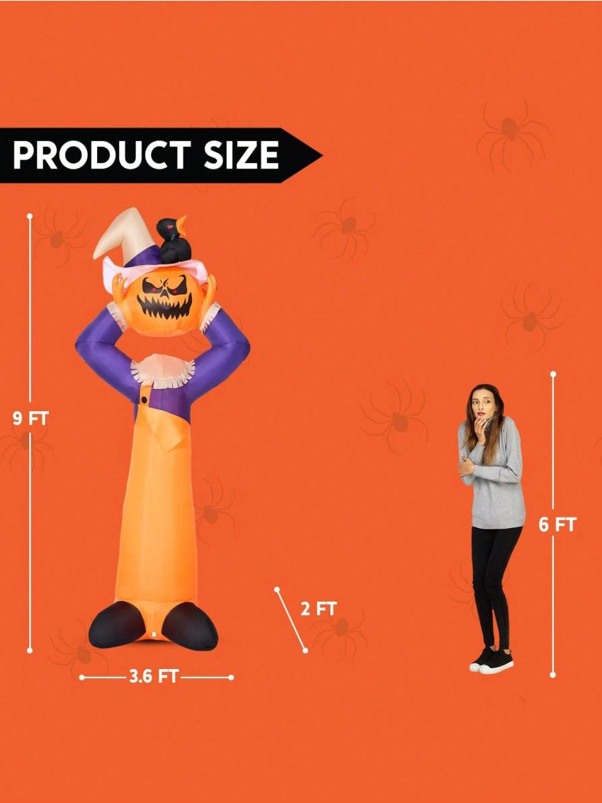 Joeidomi 9 FT Tall Halloween Inflatable Scarecrow with Built-in LEDs, Giant Blow Up Scarecrow with Red Eyes and Crows for Halloween Outdoor Decoration, Yard, Garden, Lawn Holiday Party Decorations