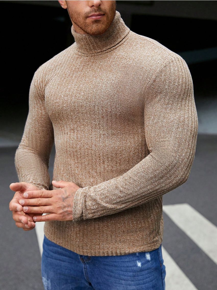 SHEIN Men High Neck Ribbed Knit Tee