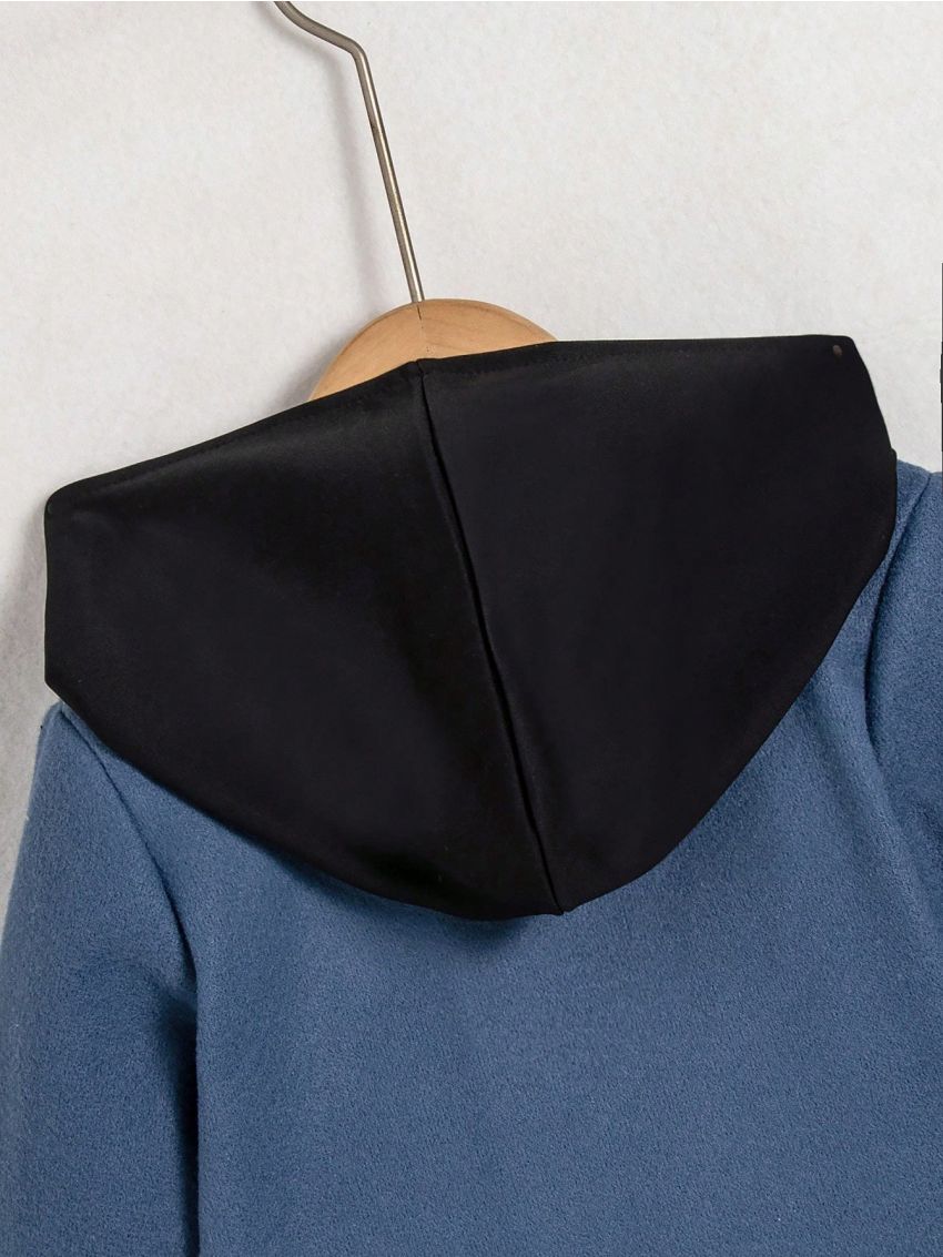 SHEIN Boys (Small) Contrast Color Hooded Woolen Jacket