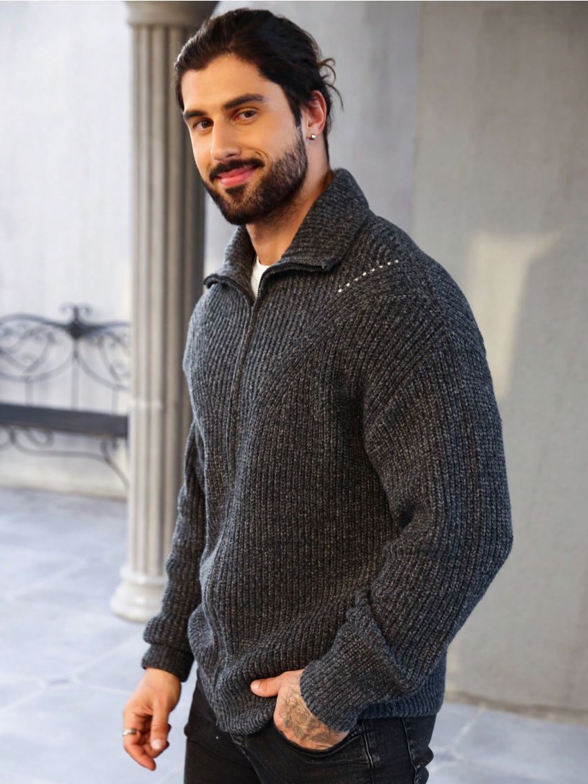 Manfinity Homme Men's Solid Color Zipper Cardigan